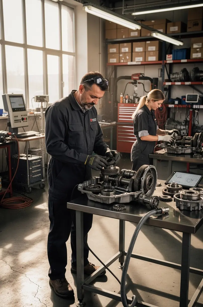 Übersichtliche Darstellung eines Getriebes mit hervorgehobenen Verschleißstellen zur Erklärung